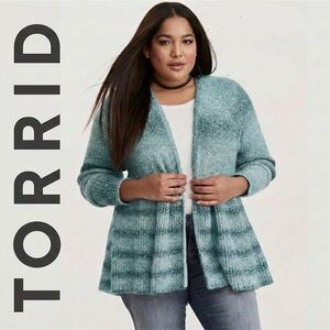 Torrid Plus Size 2X (18/20) Ombré Teal Gray Open Front Cardigan Sweater Cozy